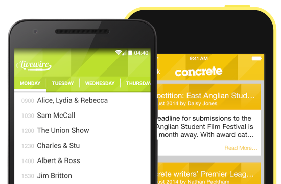 Screenshot of a student experience app on Android and iPhone